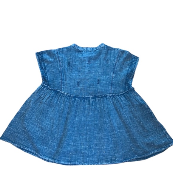 Rachel Zoe Blue Vintage Wash Embroidered Babydoll Tee Top Shirt size small - Picture 3 of 5